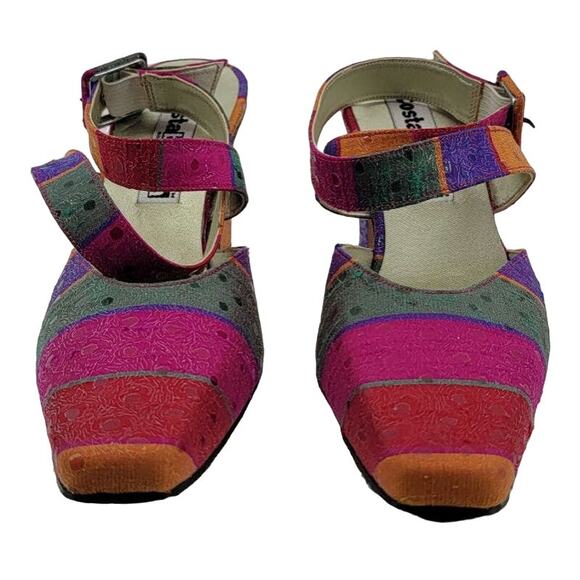 Costa Blanca Block Heel Sandals 7.5M Pink Gold Jacquard NIB Made in Spain - Picture 8 of 14